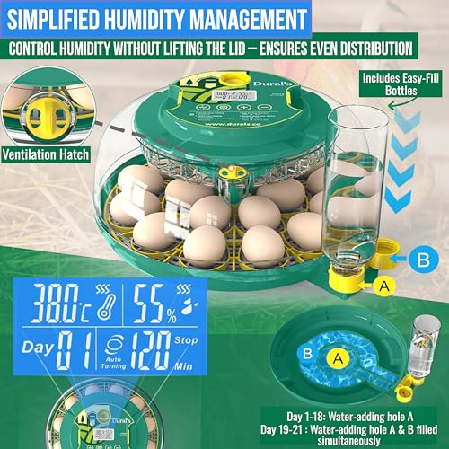 Dural's DX5® | Professional 18 Egg Incubator with Automatic Turning & Humidity Control | FCC Certified Egg Incubator | for Chicken, Quail, Duck Eggs | Precise Temperature | Easy to Clean (18 Eggs)