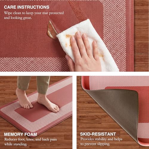 Chef Gear Hettie Anti Fatigue Cushioned Kitchen Mat 18"x32" Red - color: Hettie Herringbone Red, size: 32"L x 18"W x 0.3"Th
