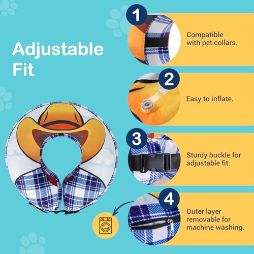 Avont Inflatable Cowboy Dog Cone Collar, Soft Recovery E-Collar | M: Neck 9.5-11.8", Width 3.5". Soft inflatable donut, washable cover, stops licking & scratching - size: M(Neck 9.5"-11.8")