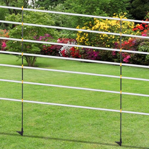 50 PCS Electric Fence Posts, 3/8" x 57" Step in Fence Post, Black | 7 Wire Clips, Metal Ground Spikes, Easy Step-in Fiberglass Fence Posts for Temporary Electric Fencing, Farm Livestock, Garden - size: 57Inch-50PCS