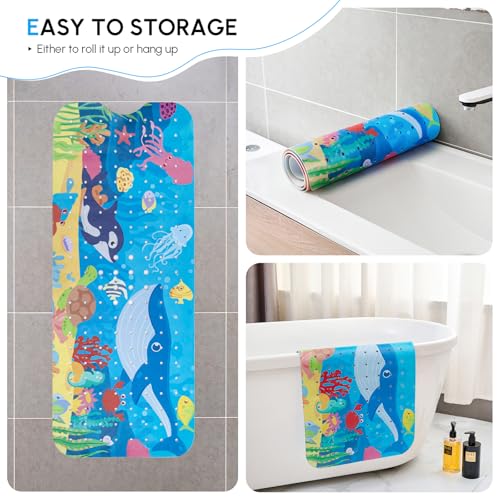 Baby Bath Mat Non Slip, Cartoon Kids Bath Mat for Tub 40 x 16 Inches, Non Slip Bathtub Mat with Suction Cups and Drain Holes Shower Stall Mats, Machine Washable, Dolphin - color: Whale - Dolphin, size: 40" x 16" (Rectangular)