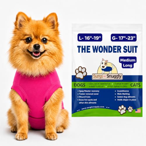 Surgi Snuggly Dog Surgery Recovery Suit, Cone Alternative, Spay/Neuter ML | Dog Recovery Suit for Dogs — Veterinarian-Invented Surgical Suit & Recovery Onesie with Easy Bathroom Access After Surgery - color: Princess Pink, size: Medium Long (L-16"-19" | G