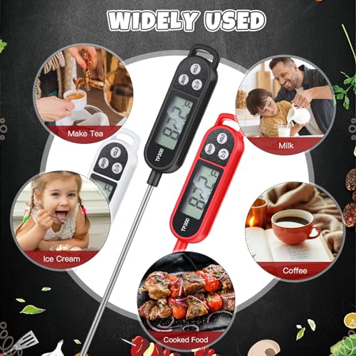 Copkim 12 Pcs Meat Food Thermometer Food with Probe | Water Liquid Instant Read Digital Thermometer Kitchen Cooking Supplies for Cooking BBQ Milk Yogurt - color: Black, White, Red