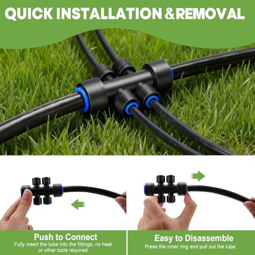 240FT Quick-Connect Drip Irrigation System | Automatic Garden Watering System Kit with 1/2" & 1/4" Fast-Lock Fittings, Adjustable Sprinklers for Raised Beds/Garden/Lawn - size: 40FT 1/2”(OD) Tube + 200FT 1/4”(OD) Tube