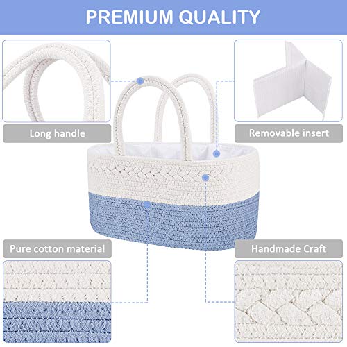 ABenkle Diaper Caddy Organizer - Cotton Rope Nursery Storage Basket for Baby Essentials, Boys & Girls Shower Gift, Changing Table Organizer - color: Blue, size: Large