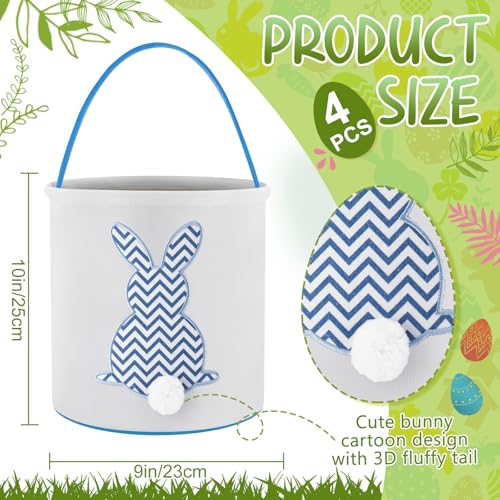 Honeydak 4 Pcs Easter Baskets for Kids Bunny Easter Egg Hunt Bags Canvas Tote Gift Bags Egg Buckets with Handles for Eggs Hunt, Toys, Candy, Gifts Party Favors(Pastel Stripe Bunny) - style: Pastel Stripe Bunny