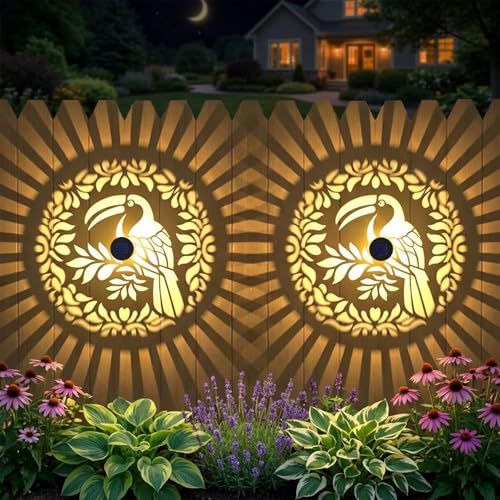 Gardsee Solar Fence Lights Outdoor 2 Pack Deck Step Wall Lights Butterfly Metal Waterproof LED Warm Yellow Light for Garden Post Patio Backyard Yard Decor (Black 6) - style: black 6