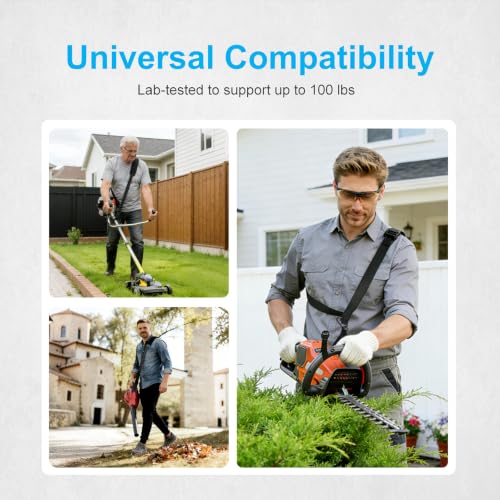 Trimmer Strap for Weed Eater Strap, Heavy Duty Shoulder Straps | Universal Padded Harness Compatible with Greenworks, EGO, Leaf Blowers, String Trimmers, Shrub Trimmers, Black