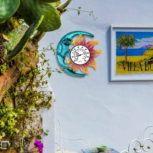 Indoor Outdoor Thermometer, Sun-Moon Wall-Mounted Thermometer | No Batteries Required, Decorative for Patio, Living Room, Garden Greenhouse, Wine Cellar - style: Sun-Moon-Shape