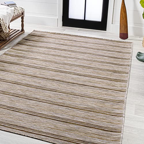 JONATHAN Y Wide Stripe Indoor Outdoor Area Rug 3X5 Brown/Natural, Bo Modern Farmhouse for Backyard, Patio, Porch, Easy-Cleaning, High Traffic, Pet-Friendly, Non-Shedding (TSN101A-3) - size: 3' x 5' (Rectangular)