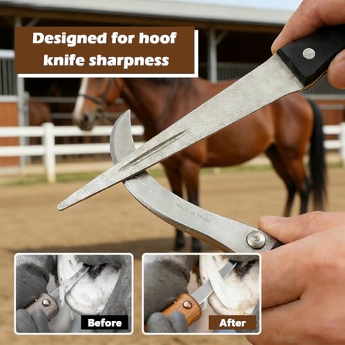 Hoof Knife Sharpener, Farrier Tool, Honing Rod with Solid Wood Handle, Portable Knife & Tool Sharpener with Lanyard for Hoof Care(Size:2 Pcs)