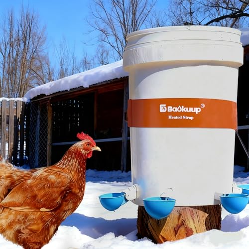 30 Inch Thermostatical Chicken Water Bucket Belt Heater, Silicone Chicken Waterer Heat Strap with 6.6 Ft Power Cord, Self-Regulating Poultry Water Heater Band for 2-5Gal Bucket Prevent Freezing