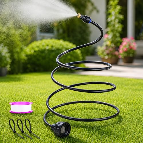 Hose Misters for Outside Patio, 60 Inch Standing Outdoor Mister for Cooling | Hose Misting Sprinkler Cooling System for Chicken Coop, Backyard, Garden, Tanning, BBQ, Pool, and Bird Bath, Black