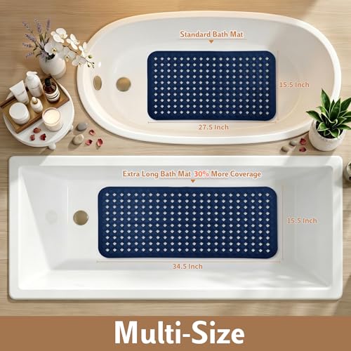 Yimobra Bathtub Mat Non Slip, Shower Mat with Strong Suction Cups & Drain Holes, 28"X16", Anti Slip Bath Tub Mat for Inside Shower, Machine Washable Fast Drying, Bathroom Essentials,Navy Blue - color: Navy Blue, size: 27.5 X 15.5 Inch