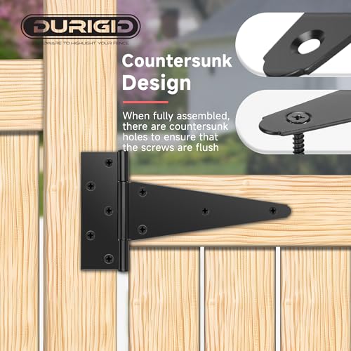 2 Pack 10 Inch T Hinge, Heavy Duty Hinges for Wood, Shed Door Hardware, Fence Hinges for Outdoor Gates, Barn Door, Gate Hinges Used for Heavy Duty Wood Fence, Ideal Outdoor Useage - size: 10 Inch