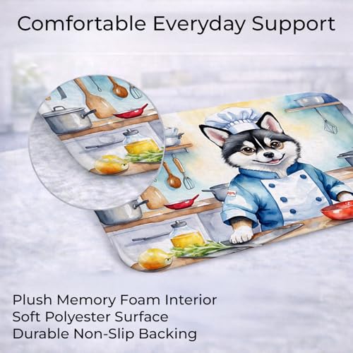Caroline's Treasures Alaskan Klee Kai The Chef Memory Foam Kitchen Mat Machine Washable Anti-Fatigue Mat Cushion Comfort Bath Mat or Kitchen Rug - color: Alaskan Klee Kai 6183