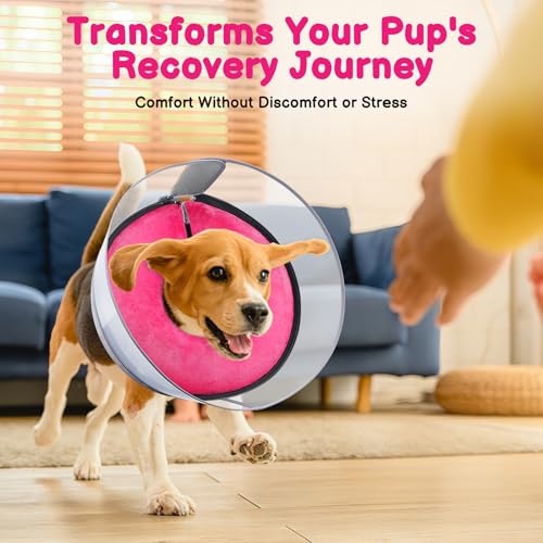 2-in-1 Inflatable Dog Donut Collar for Large Dogs After Surgery | Soft Recovery Cone Collar, Rigid & Higher Shield for Pets, Stop Licking Wounds, Patented Protective Donut Cone PinkGrey - color: Hot Pink, size: L