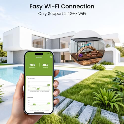 MOCREO WiFi Reptile Thermometer Hygrometer, Waterproof Probe, App Alerts | For terrariums, incubators, greenhouses & humidors; calibrate temp & humidity in app; power-outage & offline alerts; no hub - color: White