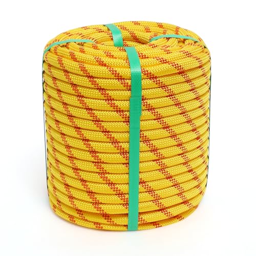 Arborist Rope, 1/2 Inch x 100 Feet Double Braided Climbing Rope Polyester for Outdoor, Climbing, Hiking, Swing, Tree Work, Halyard, Sailing etc(Yellow) - size: 1/2 Inch 100FT Yellow