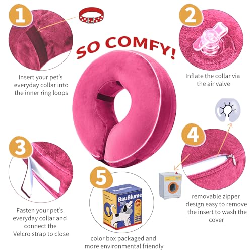 Inflatable Reflective Dog Cone Collar Alternative After Surgery,Doggie Recovery Dount Neck Ecollar,Adjustable Soft Dog Cone Collar for Small Medium Large Dogs (Pink, M) - color: Pink, size: Medium（10.5"-13"）