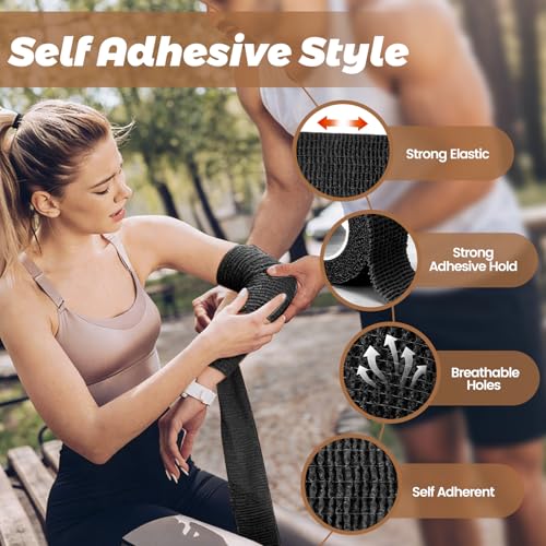 Self Adhesive Bandage Wrap, 20 Rolls Sports Tape, Self Stick Elastic Bandage Wrap, Sticky Bandage Wrap for Wrist, Feet, Ankle, Vet Wraps for Animals Pets,Tattoo Grip Tape(1" x 78.74") - color: Black