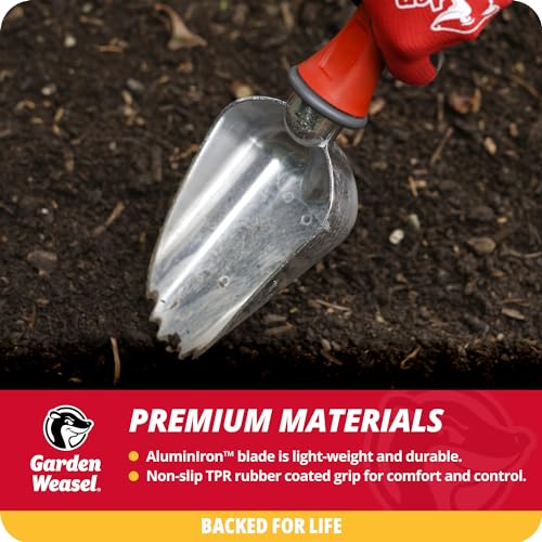 Garden Weasel Oversized Potting Scoop for Soil Digging Planting Gardening | Heavy duty steel scoop for transplanting, moving soil & potting mix. Mini shovel design for garden beds & container planting