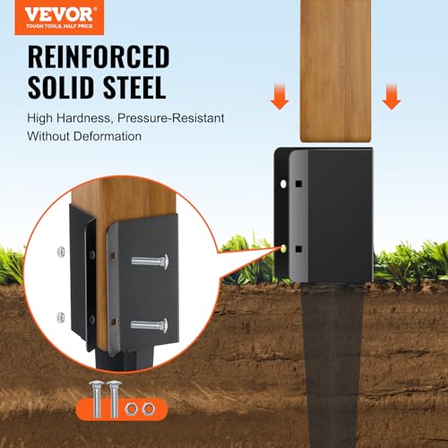 VEVOR Fence Post Anchor, 8 Pack 4 x 4 Inches Outer Diameter (Inner Diameter 3.5 x3.5 Inches) Ground Spike 24", Metal Black Powder Coated Post Stake Ground, for Mailbox Deck Garden Railing - size: 24 x 4 x 4 Inches