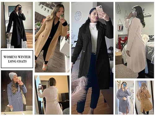 Danedvi Womens Long Double Breasted Coats Lapel Collar Pea Coat Winter Slim Fit Jackets Trench Coat Outwear - color: Army Green, size: XX-Large