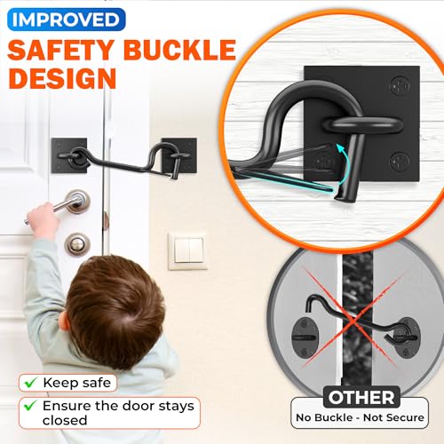 100 Lbs Privacy Cabin Hook & Eye Latch - Safety Buckle Barn Door Gate Latch | 4 Screw Points Privacy Hook with Buckle for Barn Door, Lock Gate Latch Hook for Sliding Door Gate, Bathroom Cabinet Bedroom