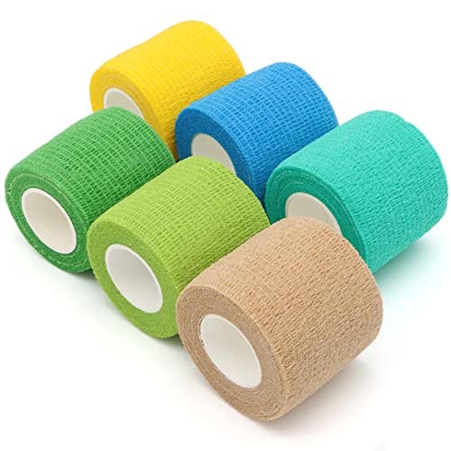 Self Adhesive Bandage Wrap Animal Cohesive Bandage Self Adherent Wrap First Aid Tape for Dogs Cats Horses Birds & Wrist Healing Ankle Sprain (2 Inch Mixed Pure 6 Rolls) - color: 2 Inch Mixed Pure 6 Rolls