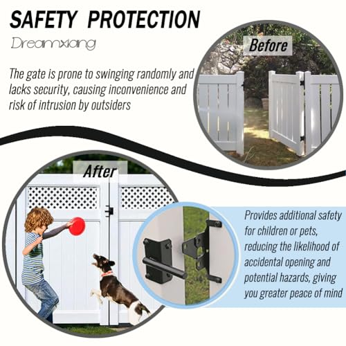 Self Locking Gate Latch Automatic Fence Lock Gravity Door Latch Hardware | Post Mount Gate Hardware for Wooden Fence/Vinyl Fence/Pool/Yard/Garden,Fence Latch with Black Finish