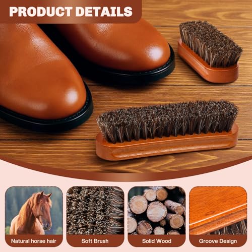 2 Pcs Horsehair Shine Shoes Brush Kit Polish Dauber Applicators Cleaning Leather Shoes Boots Care Brushes Suede Cleaner Brush(Brown Concaved Brush) - style: Brown Concaved Brush