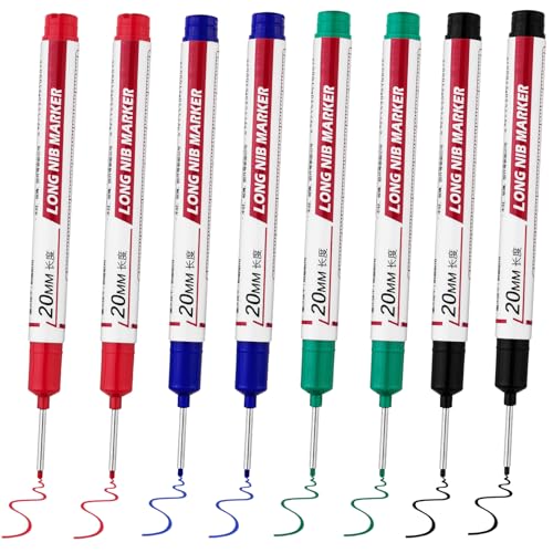 8 PCS Long Head Deep Hole Marker Pens,20mm Long Nib Marker, Longs Nose Markers, Waterproof Construction Markers Marking Tool,Permanent Markers Carpenter Ink marker Pens,Metal marking Pens 03 - color: 8PCS-20MM-Red/Blue/Green/Black