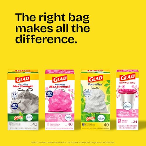 Glad Trash Bags, ForceFlex Tall Kitchen Drawstring Garbage Bags, Fresh Clean, 13 Gal, 40 Ct (Package May Vary) - size: 40 Count (Pack of 1)