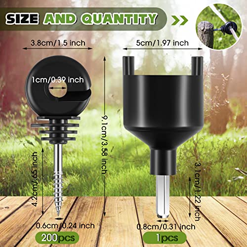 200 Pcs Electric Fence Insulator with 1 Pcs Insulator Socket Tool Screw in Ring Post Wood Post Electric Fence Ring with Socket Tool for Animal(Black) - color: Black