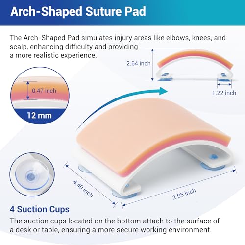 Alcedo Suture Practice Kit (33-Pc), Arch & Large Pads, Educational | Arch-Shaped & Large Durable Pad, Vertical/Horizontal Mesh, Pre-Cut Wounds, 20-Pack Sutures, Complete Tools, Carry Bag - size: XX Large Pad