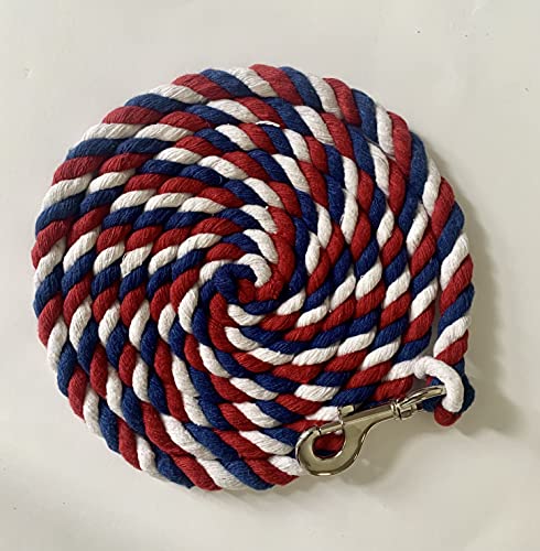 Majestic Ally Pack of 2 Solid Cotton Lead Rope for Horses & Livestock – 10 Foot Long and 5/8 inch Thick - Replaceable Heavy-Duty Satin Bolt Snap – Handmade – Soft, Broken in Feel (Patriotic) - color: Patriotic