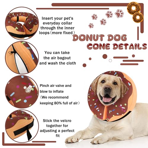 Recovery Donut Collar for Dogs & Cat,Inflatable Dog Cone Collar Alternative After Surgery,Soft Dog Cone for Large Medium Small Pet, Adjustable Pet Neck Donut(Brown,Small) - color: Brown, size: S（neck 4"-7"）