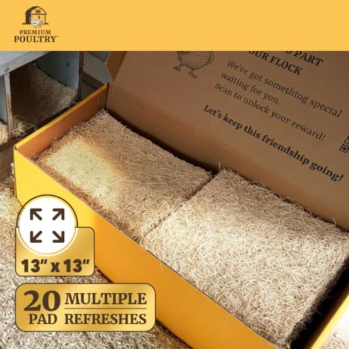 Aspen Chicken Nesting Pads, 13" x 13", 20 Pack, Made in USA | Trim-to-Fit Nest Box Liners for Chicken Coop, Excelsior Fiber, Moisture Absorbent, Cleaner Eggs & Easy Cleanup