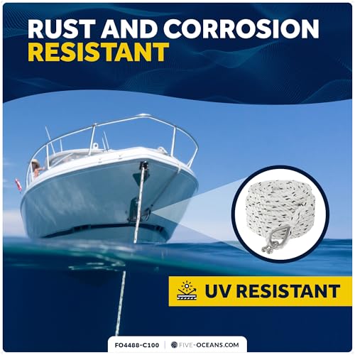 Five Oceans Anchor Line 5/8" x 100', Anchor Rope Line, Marine Premium 3-Strand White Nylon Boat Anchor Rope - Stainless Steel Thimble and Shackle, Ideal for Mooring Anchoring Towing - FO4488-C100 - style: 5/8 inch x 100 ft