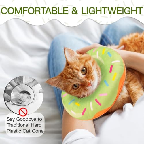 Cat Cone Collar Soft, Cute Cat Donut Collar After Surgery, Adjustable Kitten Recovery Cones to Stop Licking, Lightweight Neck Elizabethan Collars for Cats Kittens (Green, Small) - color: Green, size: Small