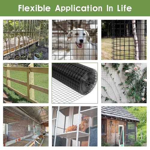 Tongmo 16" x 100' Black Hardware Cloth, 1inch Mesh Chicken Wire Fence, 19 Gauge Vinyl Coated Wire and Welded Wire Roll,Garden Fence, Poultry Netting for Rabbit/Duck/Chicken Coop