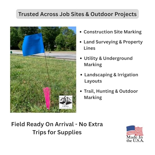 Pink 6 in. Survey Markers with Steel Nails, 25-Pack, High Visibility | Heavy-Duty Steel Nails, Property Line Markers, Surveying, Made in USA