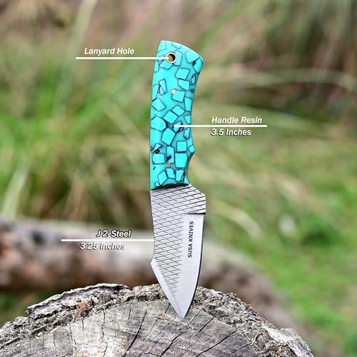 Custom Handmade 7'' fixed blade hoof rasp knife Cowboy Damascus steel Bull cutter knife, cowboy knives with pancake leather sheath (SUSA 111) - color: SUSA 111