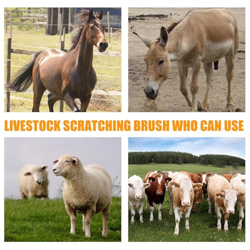 4pc Livestock Scratch Brushes, 20'' x 7.3'' Heavy Duty Cow Scratcher Wall Mount, Flexible Anti-Itch Grooming Tool for Cattle, Goat, Horse Grooming Supplies with Screws and Nuts - color: blue yellow