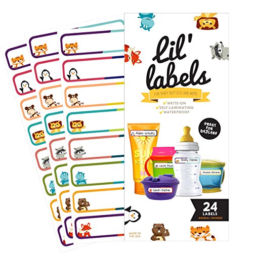 Bottle Labels, Write-On, Self-Laminating, Waterproof Kids Name Labels for Baby Bottles, Sippy Cup for Daycare School, Dishwasher Safe (Animal Friends), Made in The USA - color: Animal Friends