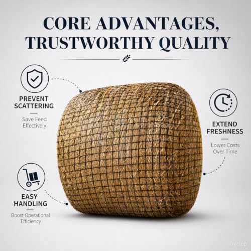 4 * 4ft Round Bale Hay Net 1.75" Knotless Slow Feed Hay Net, Heavy Duty Hay Saver Net Holds 800 lbs, UV Resistant Horse Hay Net for Round Bales, Horses, Cattle, Goats & Sheep - color: 4*4FT