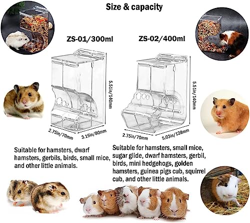 Hamsters Feeder Small Animals Automatic Dispenser Acrylic Clear Pet Food Storage Bowl for Dwarf Hamster Gerbils Mice Hedgehog Guinea Pig Pigeon Parrots (400ML) - color: 400ML