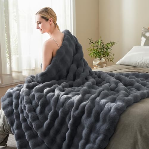 BENVWE Faux Fur Throw Blanket for Couch - Thickened Fluffy Soft Bubble Blanket for Living Room Home Decor - Fathers Day Birthday Gifts for Women Men, Grey, 50" x 60", 1300GSM - color: Graphite Grey, size: Throw(50" x 60")