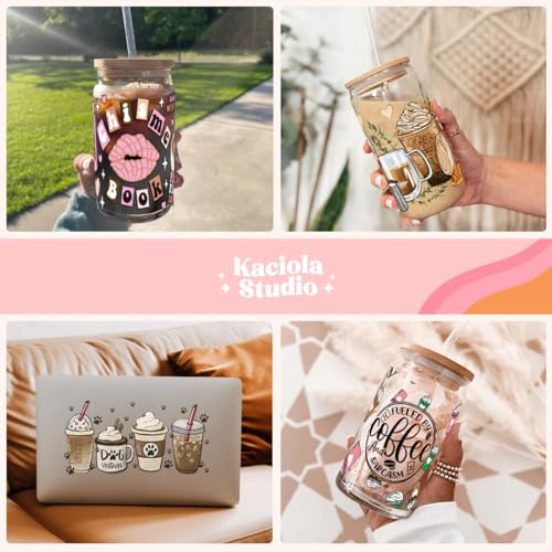 Kaciola 10 Sheets UV DTF Cup Wraps for 16 oz- Coffee Theme UV DTF Stickers, 1 Sheet Mysterious Pattern Transfer, Rub on Transfers Stickers for 16 oz Libbey Glasses Crafting - style: Coffee